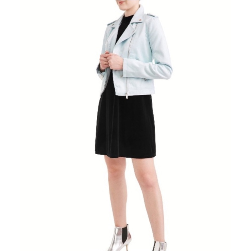 Outer Edge Ice Blue Faux Suede Moto Jacket NWT